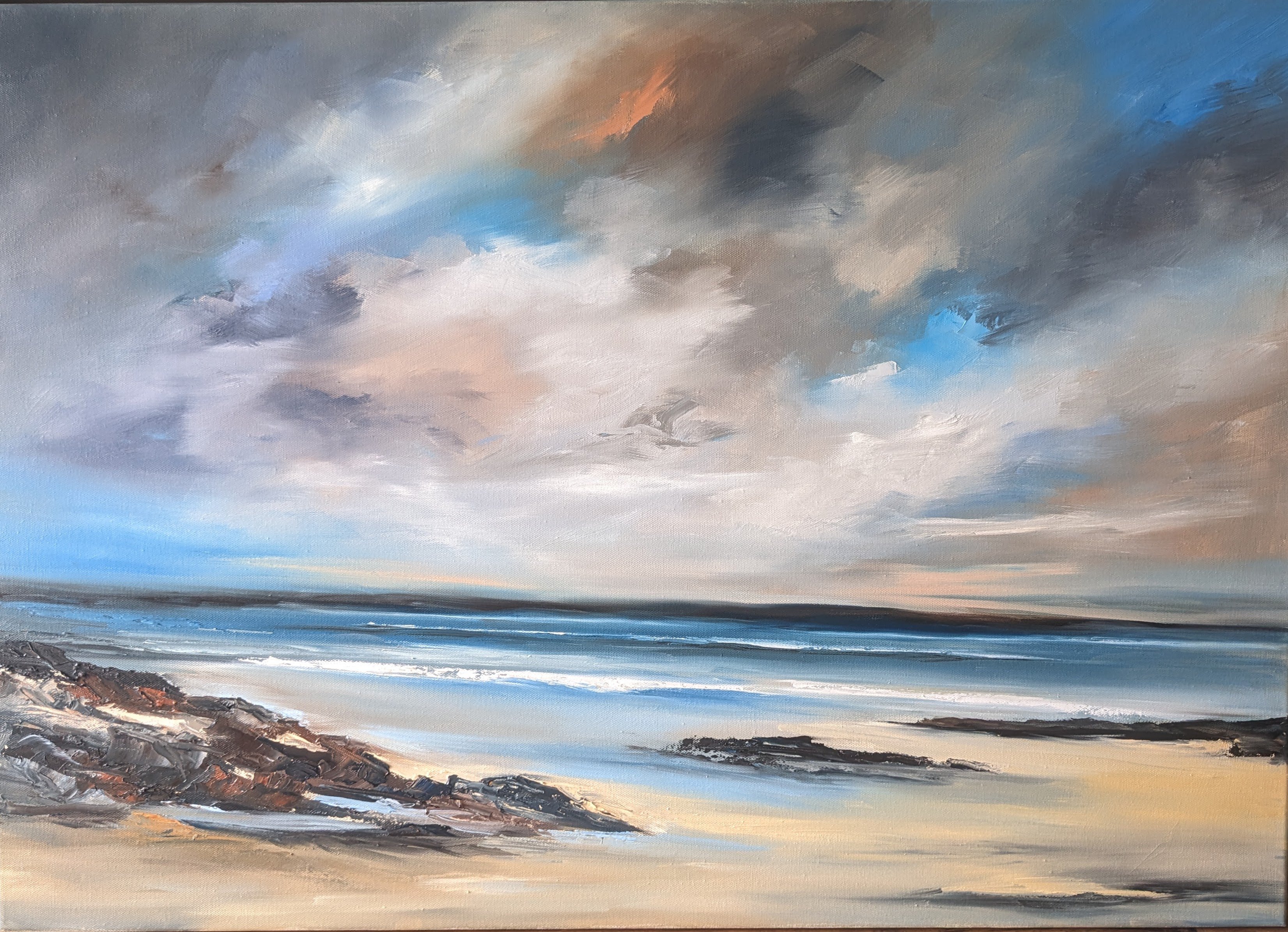 Impressionistic Landscape Oil Painting By Steve Keenan, 35 X 25", Alone With The Sea, Original Artwork