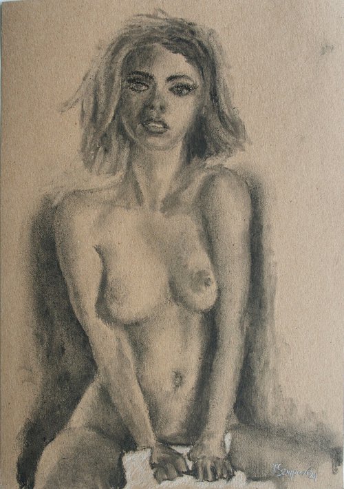 Female Figure 38 Charcoal Sketch by Juri Semjonov