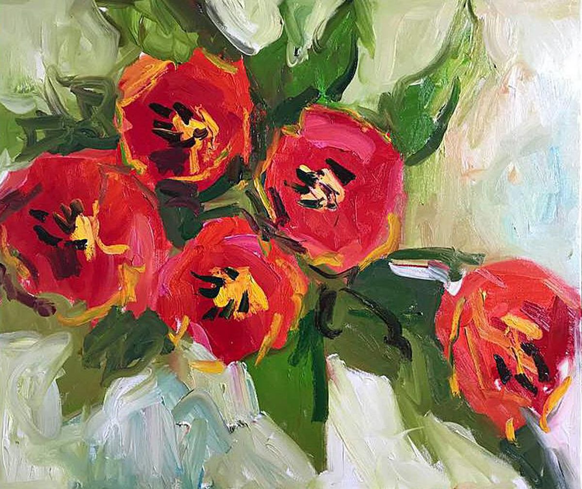 Red tulips by Lilia Orlova-Holmes