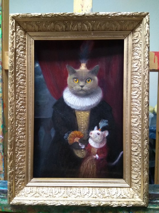 Cat Countess With Mouse.Do you want to have a beautiful portrait of your pet? Then send me a photo of your favorite cat, dog or mouse.