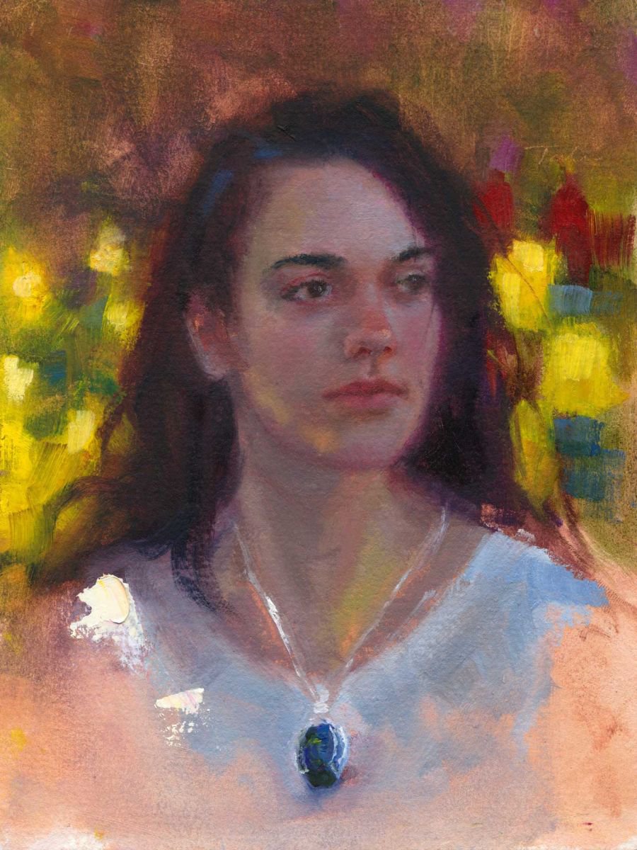 Tulips and Labradorite - impressionist portrait of a young woman by Talya Johnson