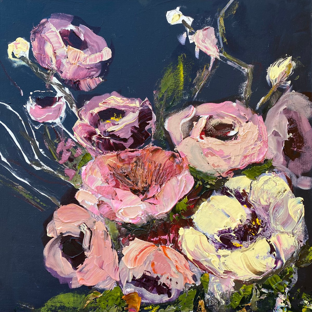 Lovely roses original painting on canvas by Oksana Petrova