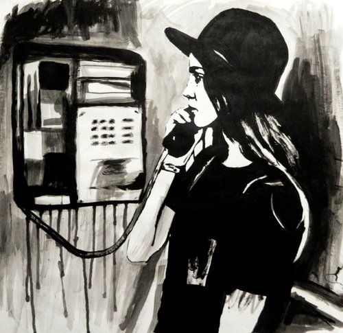 The girl phone booth by Valera Hrishanin