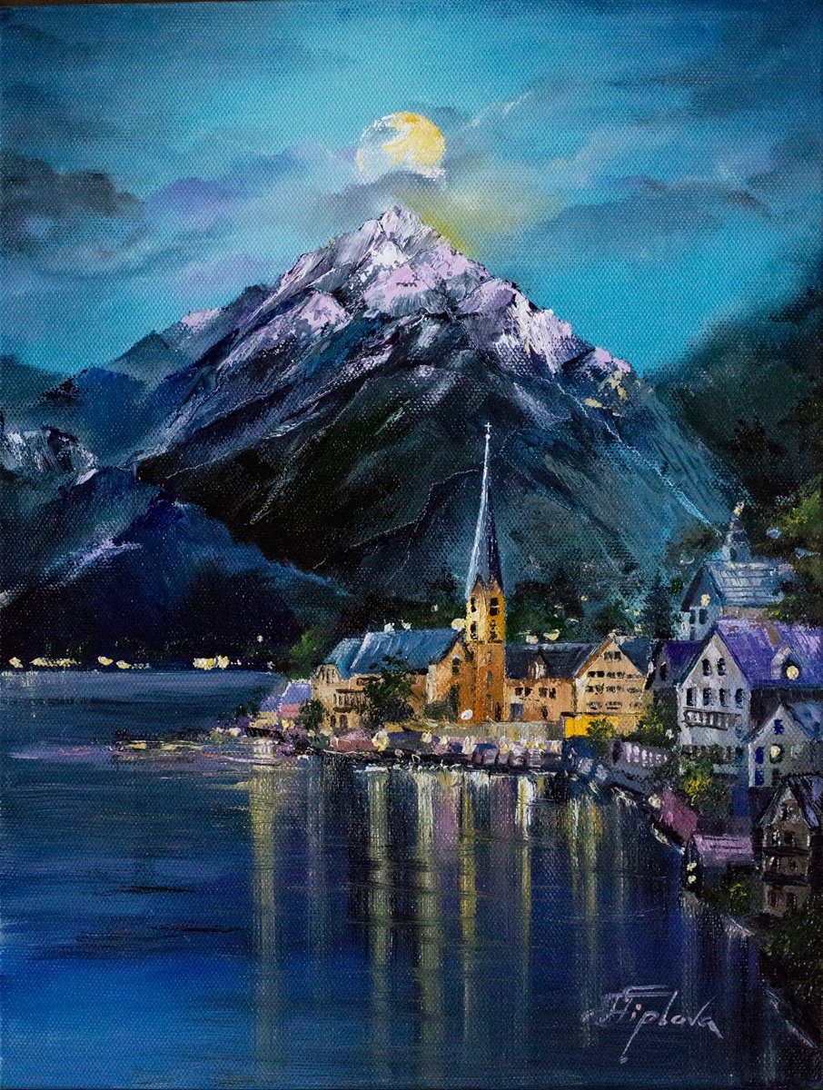 Impressionistic Landscape Oil Painting By Tetiana Tiplova, 16 X 20", Hallstatt. Austria, Original Artwork