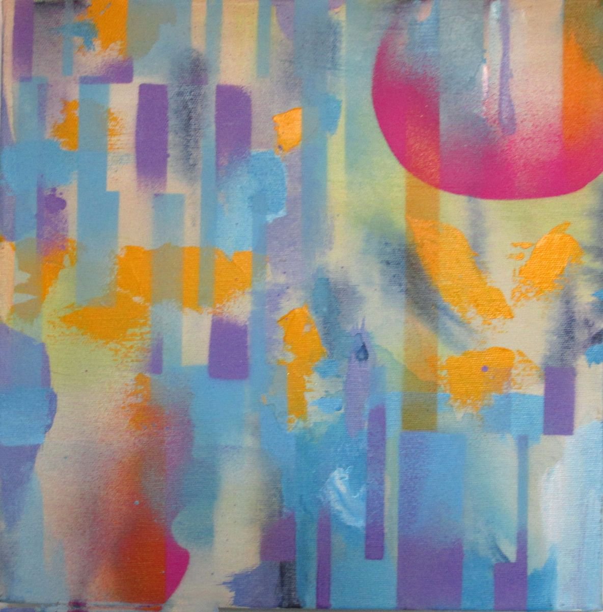 Abstract Cityscapes Acrylic Painting By Alfred Ng, 12 X 12, Stripes #3, Original Artwork