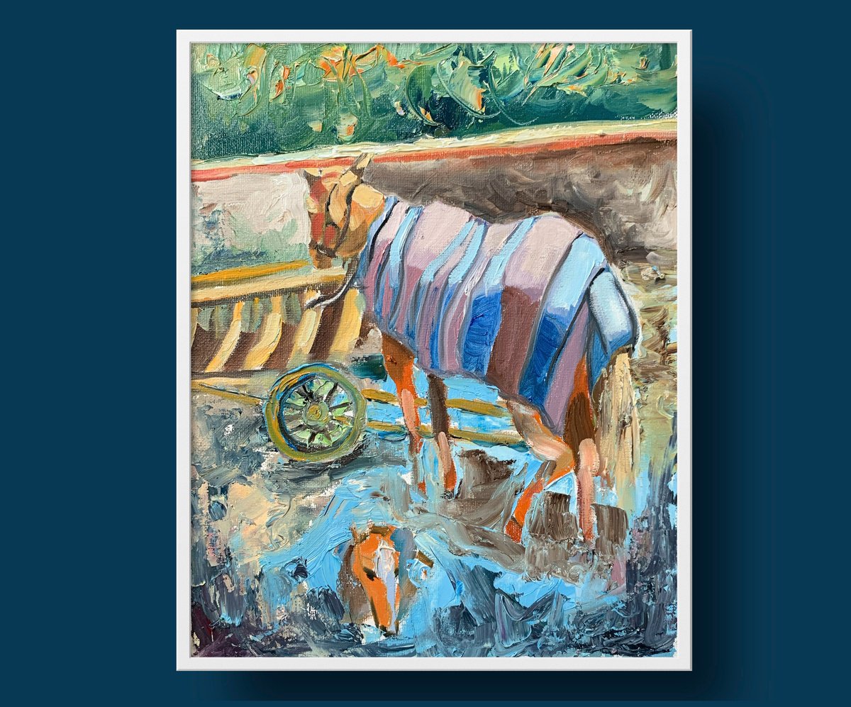 Impressionistic Animal Oil Painting By Vita Schagen, 9 X 12", Horse., Original Artwork