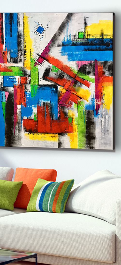 Young Hearts Run Free - XL LARGE,  Modern, Powerful, Heavy Textured, Joyful,  Energetic,  Bold,  Colorful Painting - READY TO HANG! by Julijana Ravbar