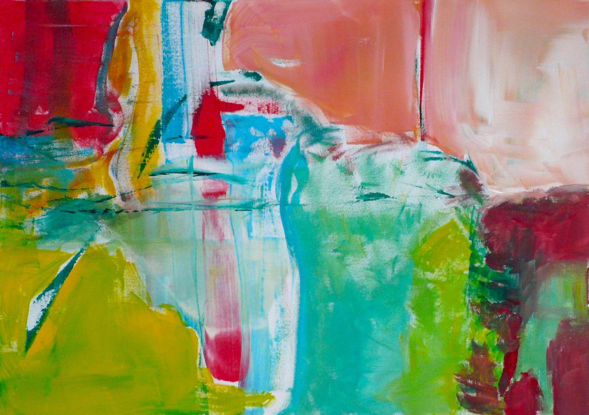 Geometric Abstract Acrylic Painting By Christel Haag, 28 X 20, Keep Going, Original Artwork