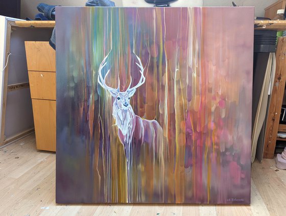 Stag semi abstract deer painting