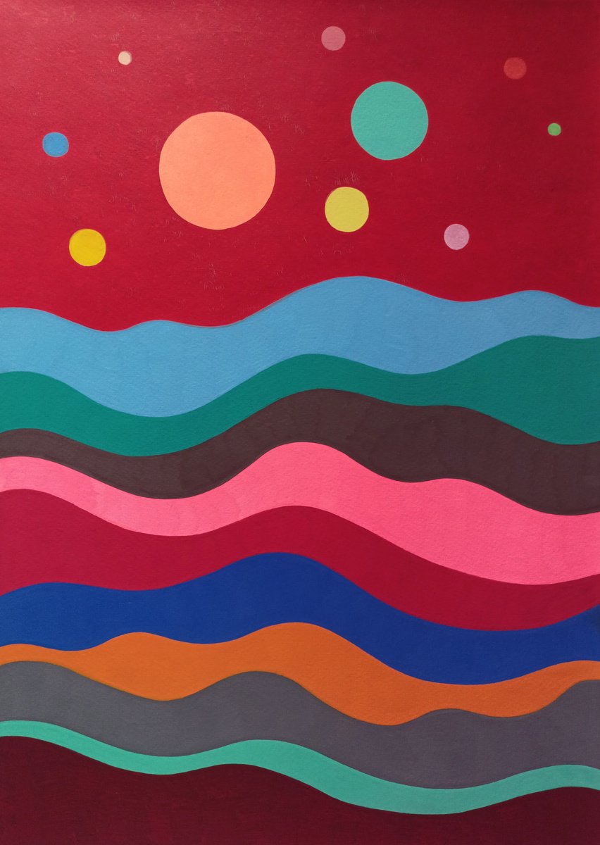 Naive Landscape Acrylic Painting By Veronika Demenko, 12 X 17", Colorful Landscape 08 10 24, Original Artwork