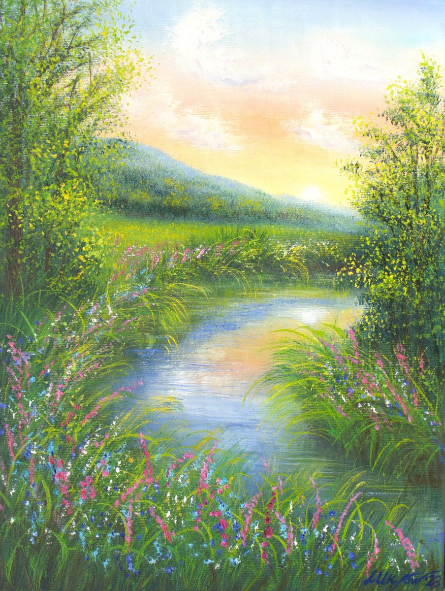 Wildflowers meadow by the river by Ludmilla Ukrow
