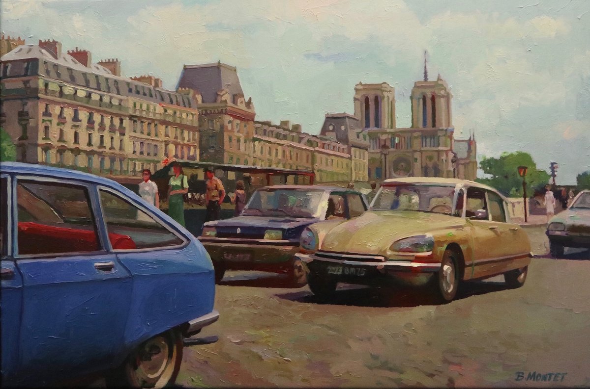 Photorealistic Cityscapes Oil Painting By Benoit Montet, 26 X 18, Gold Ds , Original Artwork