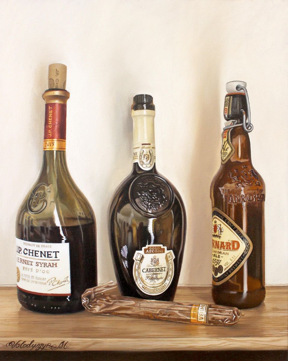 Photorealistic Still Life Oil Painting By Volodymyr Melnychuk, 16 X 20", Male Still Life, Original Artwork