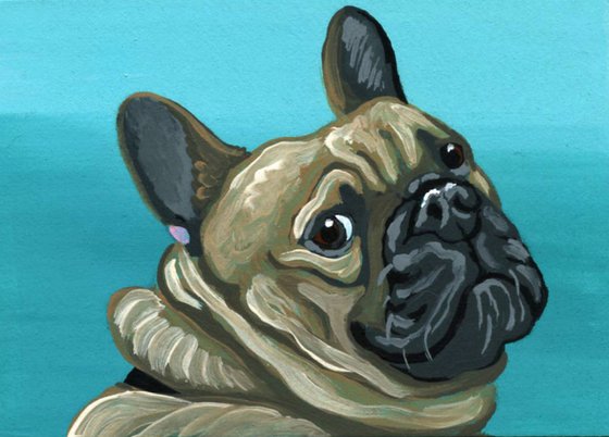 ACEO ATC Original Miniature Painting French Bulldog Pet Dog Art-Carla Smale