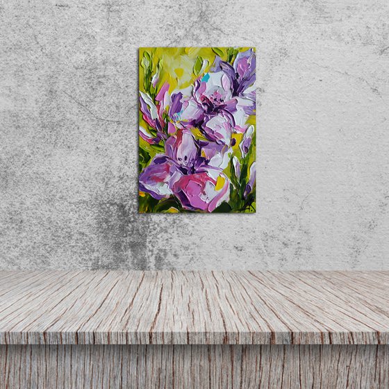 Smell of August - small painting, flowers oil painting, oil painting, flowers, gladiolus, postcard, gift idea, gift