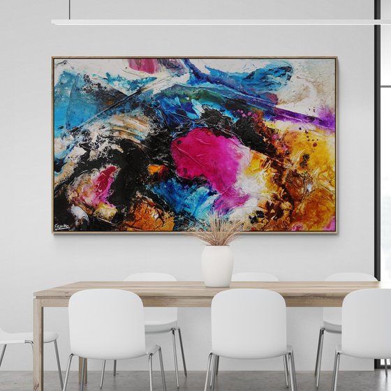 Red Violet Rush 160cm x 100cm Blue Pink Black Textured Abstract Art