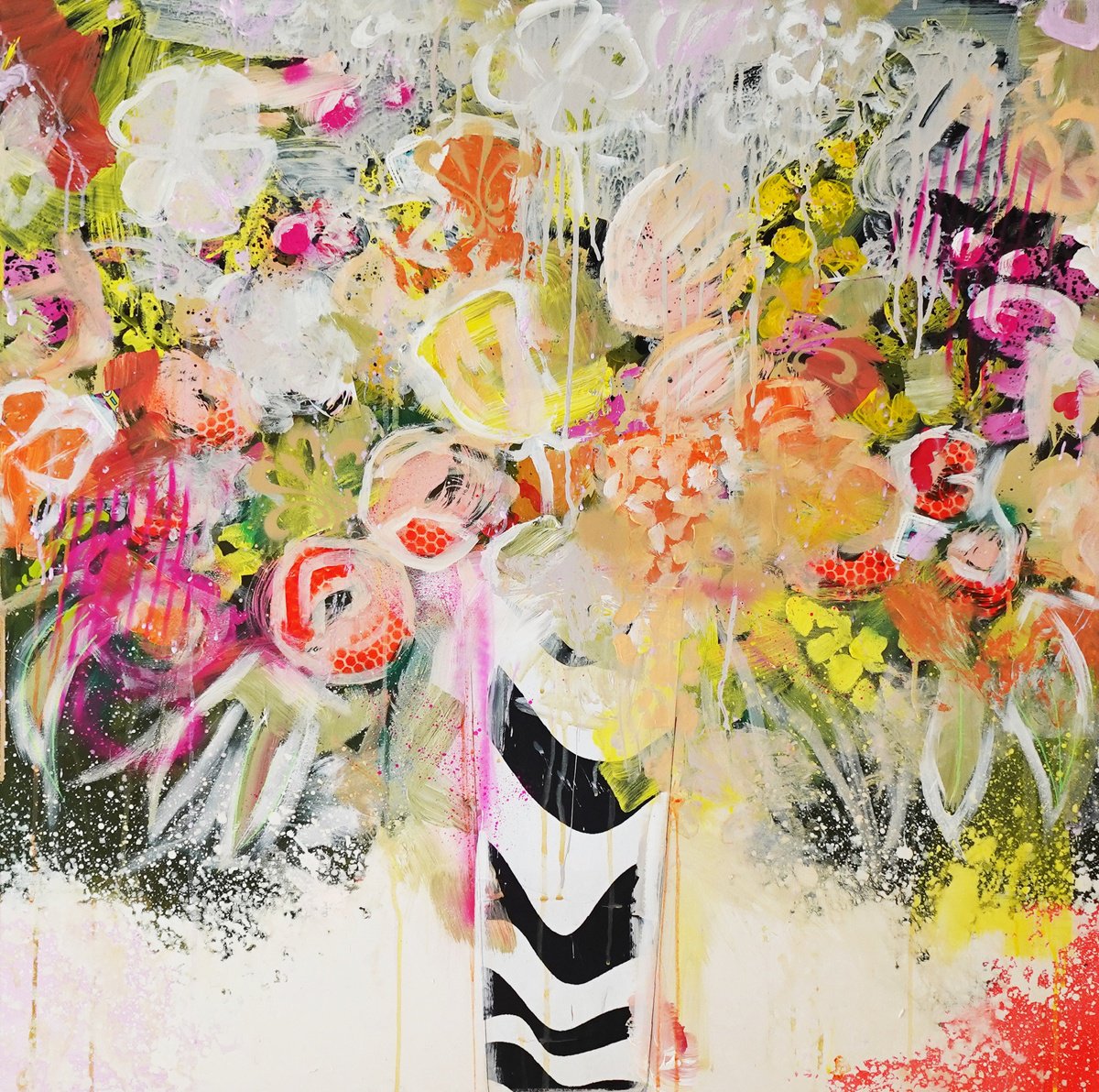 Expressive Botanical Painting By Martina Palmoni, 39 X 39", Caos Gentile, Original Artwork