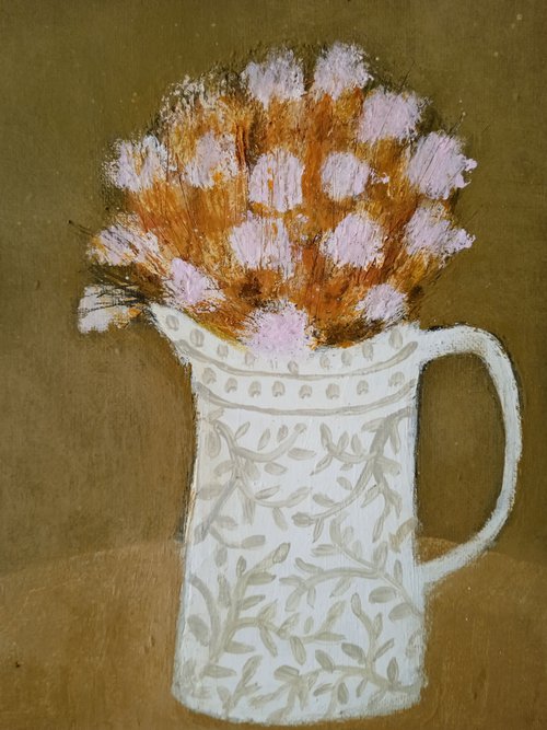 Pink Flowers in a Patterned Jug....... by Fiona Philipps