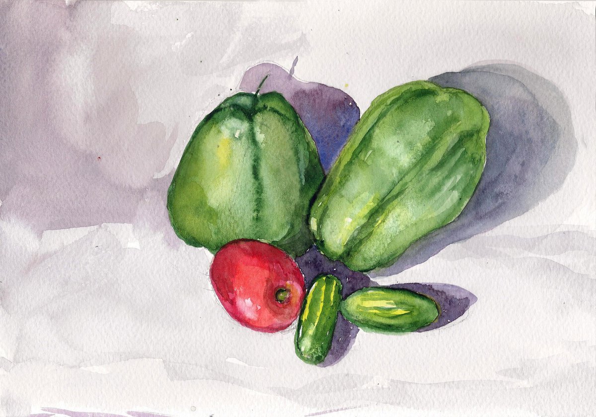 Still life with vegetables Chayote and Ivy gourd Alla-prima painting 8 by Asha Shenoy