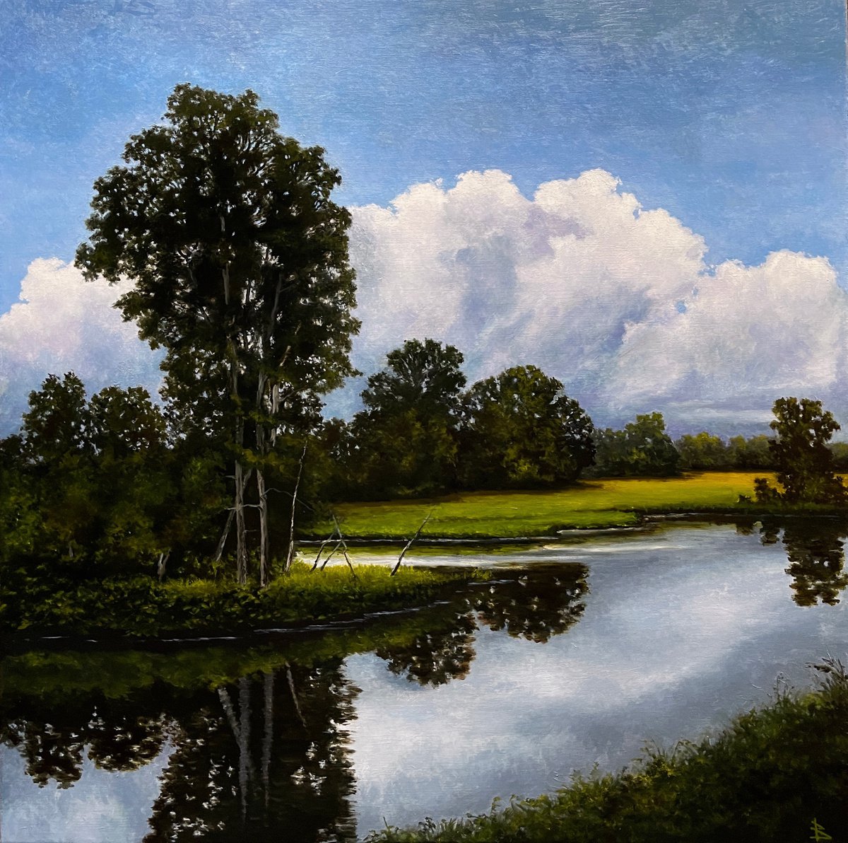 Impressionistic Landscape Oil Painting By Oleg Baulin, 31 X 31", Time Of Silence, Original Artwork