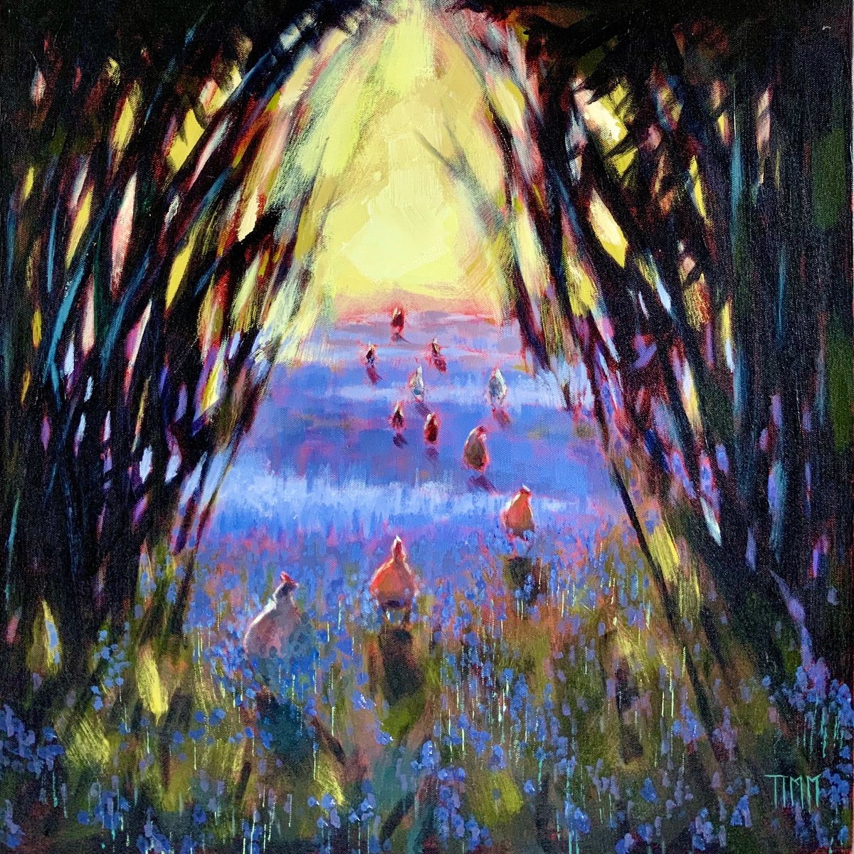 Hens In The Bluebell Woods by Lisa Timmerman