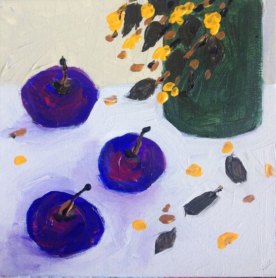Delicious Plums on Canvas board 8 x8