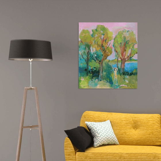 The girl is sunbathing