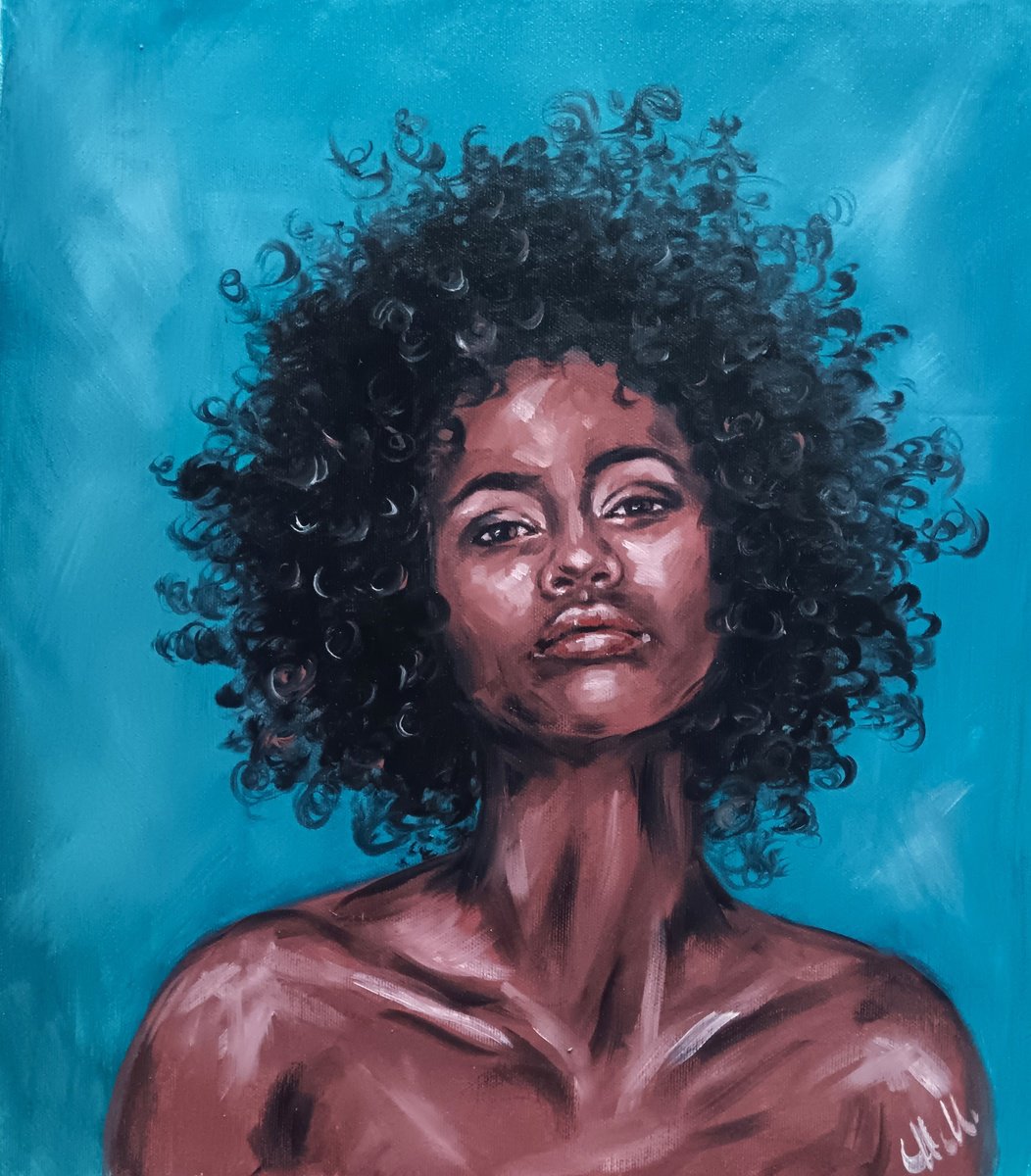 Impressionistic Portrait Oil Painting By Mateja Marinko, 14 X 16", Sensual African Woman, Original Artwork