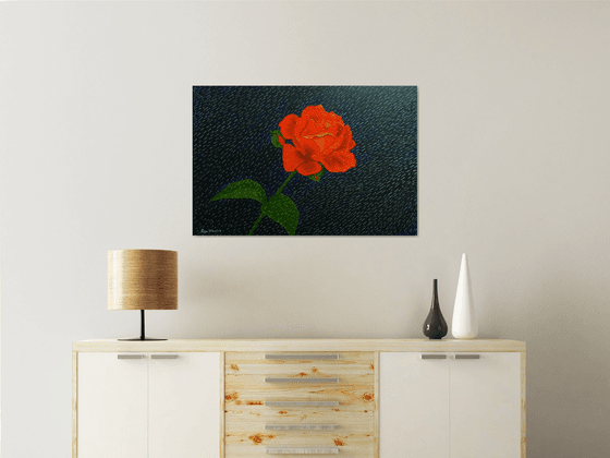 Diamond Rain - Red Rose in Rain abstract painting; home, office decor; gift idea