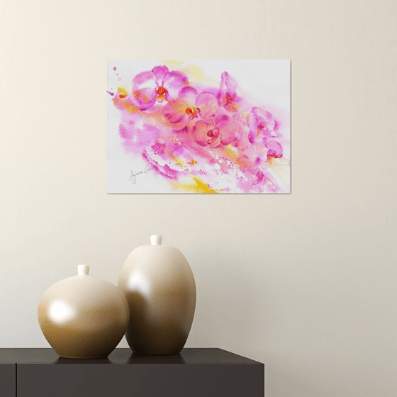 Orchid watercolour painting, Vibrant floral wall art, Orchid painting, Orchid wall art, Floral painting