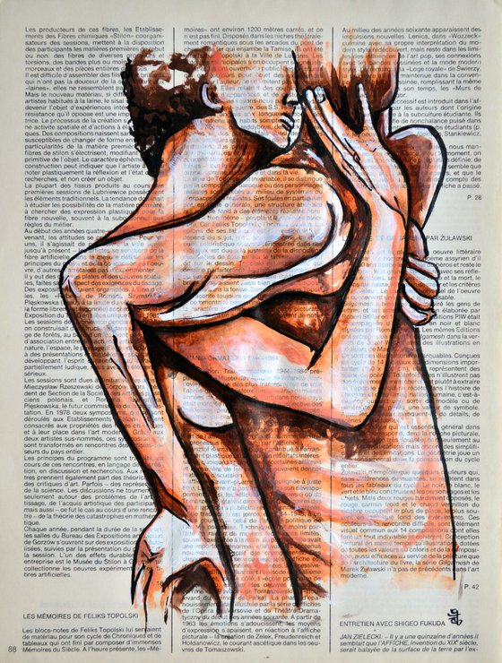 Lovers - Original Painting Collage Art on Vintage Page