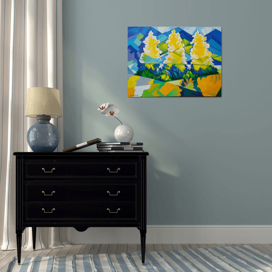 Three trees (60x80cm, cubism, oil painting, ready to hang)
