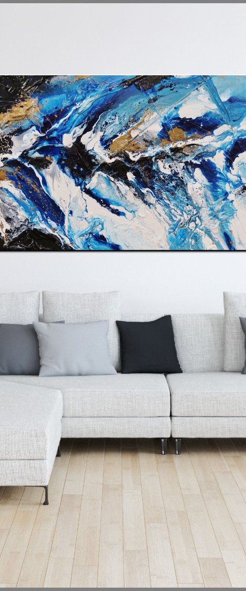 Admiralty 200cm x 80cm Blue White Abstract Art by Franko