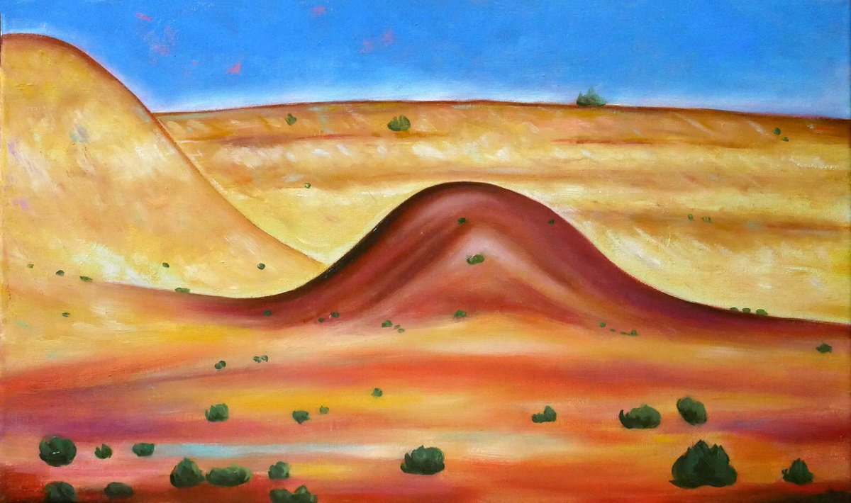 Expressive Landscape Oil Painting By Lionel Le Jeune, 22 X 13", Dunes Au Maroc, Original Artwork