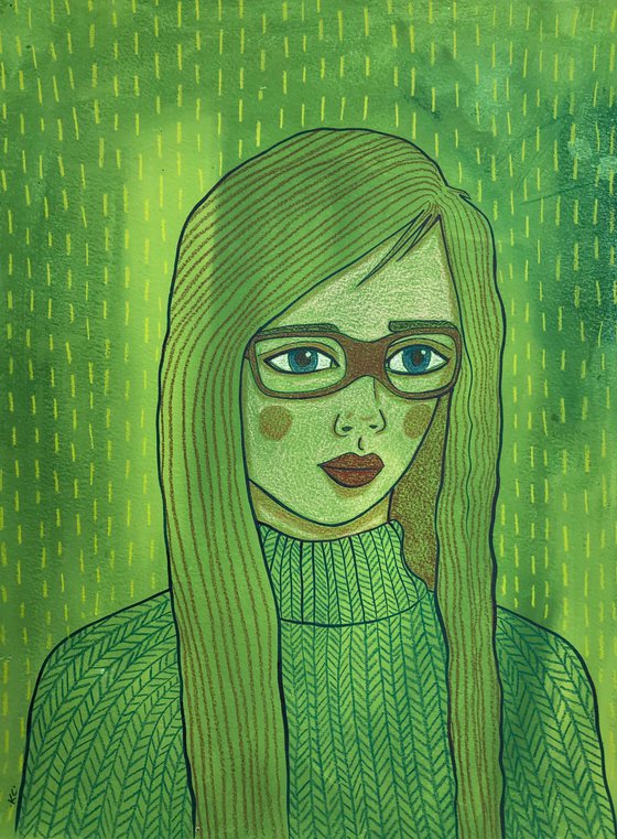 Portrait in Green with Glasses