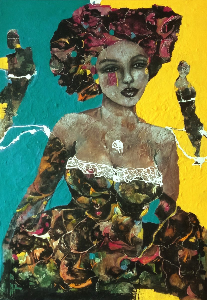 Expressive Portrait Acrylic Painting By Sylvie Oliveri, 28 X 39", Melissa, Original Artwork