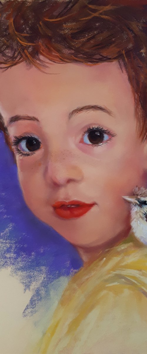 Baby & Sparrow / FROM THE PORTRAITS SERIES  /  ORIGINAL PAINTING by Salana Art Gallery