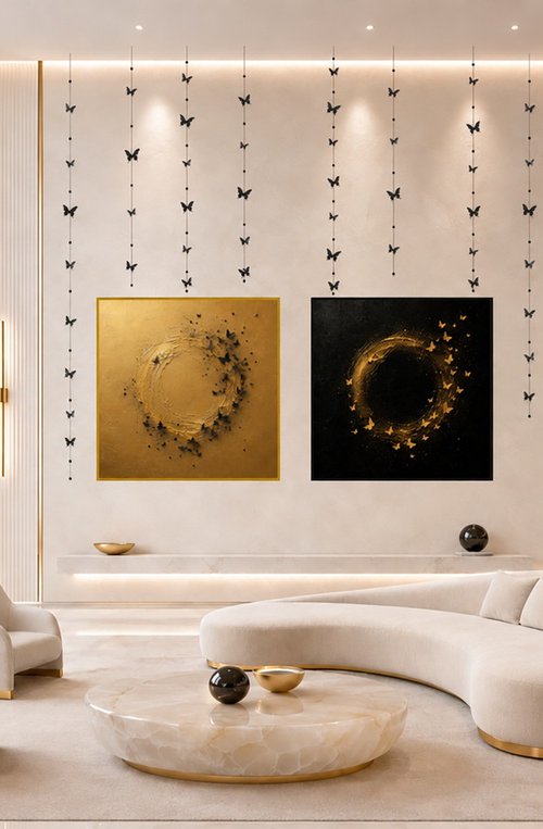 Abstract Gold and Black Butterfly Set by Indie Ru