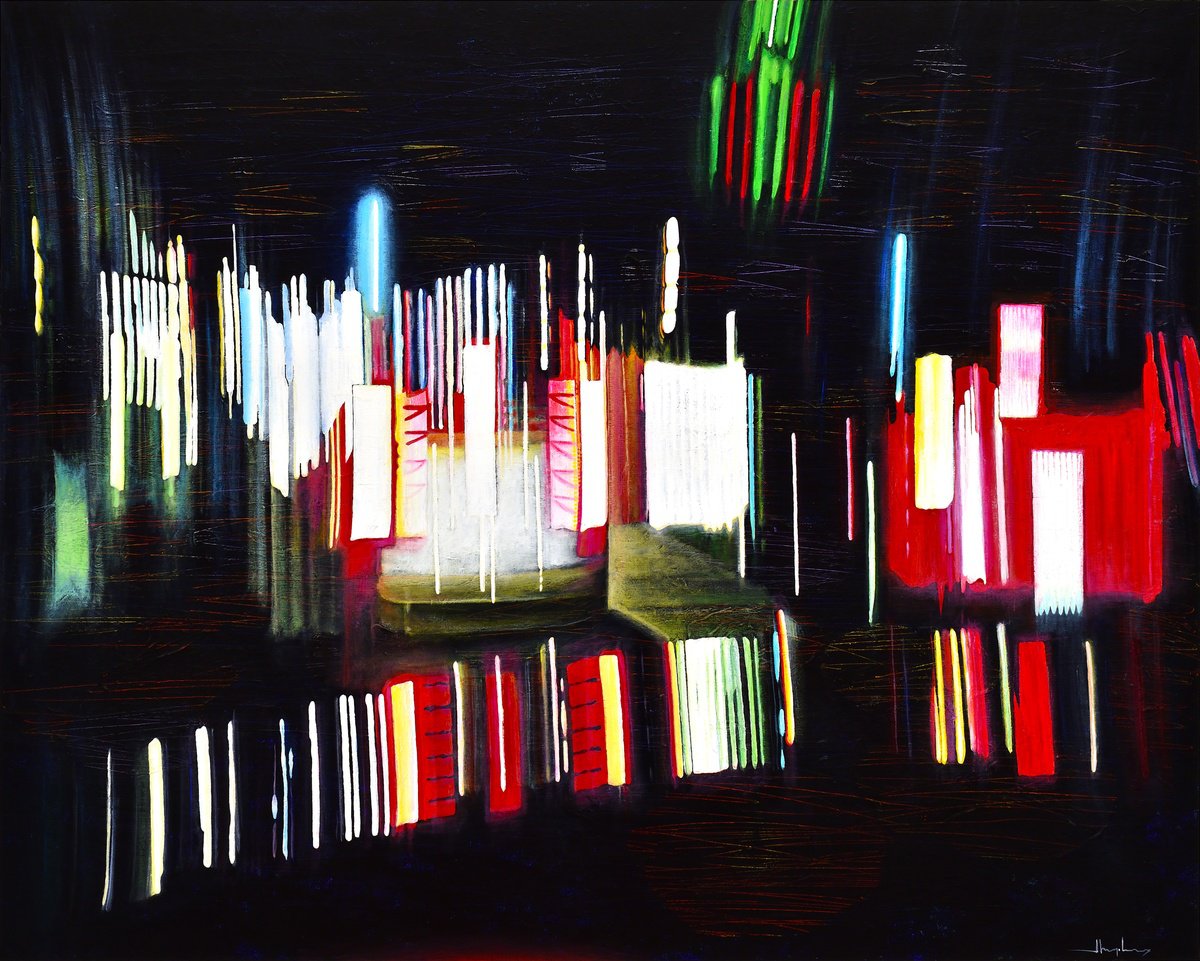 Organic Abstract Acrylic Painting By Alex Nizovsky, 60 X 48, Nocturne #1 / Civic Center, Original Artwork