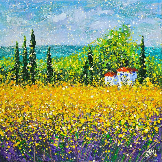 Yellow fields flowers Provence landscape Wheat field Abstract summer day - Ready to hang