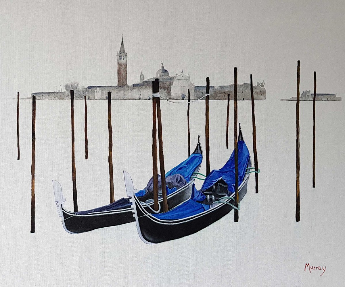 Gondolas Grand Canal Venice Italy Acrylics Painting by Stephen Murray