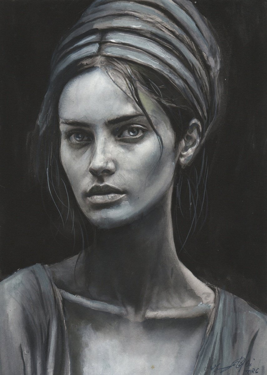 Impressionistic Ink Drawing , Ebony Eyes On A Night In Taormina By Maurizio Puglisi, 8 X 11, Artwork For Sale On Artfinder