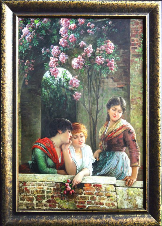 Romantic early century Italian street scene with frame (3181)