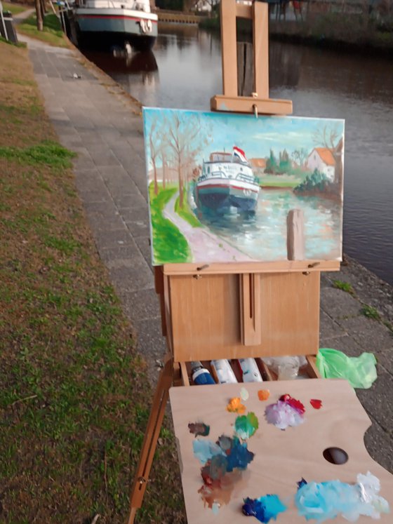 The barge in Coevorden. Plein Air