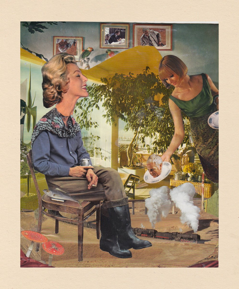 Surrealistic Portrait Collage By Jon Garbet, 10 X 12, Psychedelic Breakfast, Original Artwork