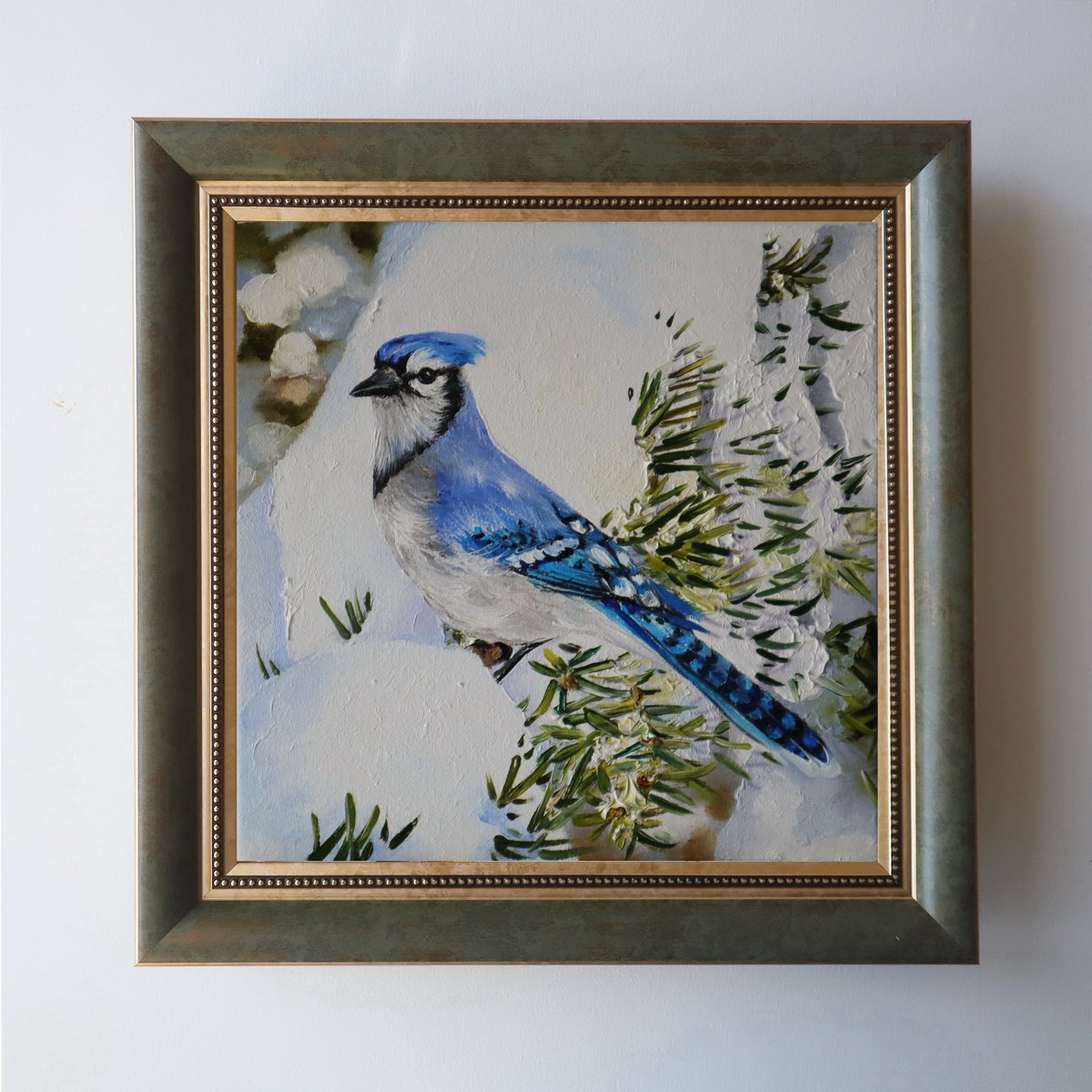 Impressionistic Animal Oil Painting By Natalia Shaykina, 10 X 10", White Bird, Original Artwork