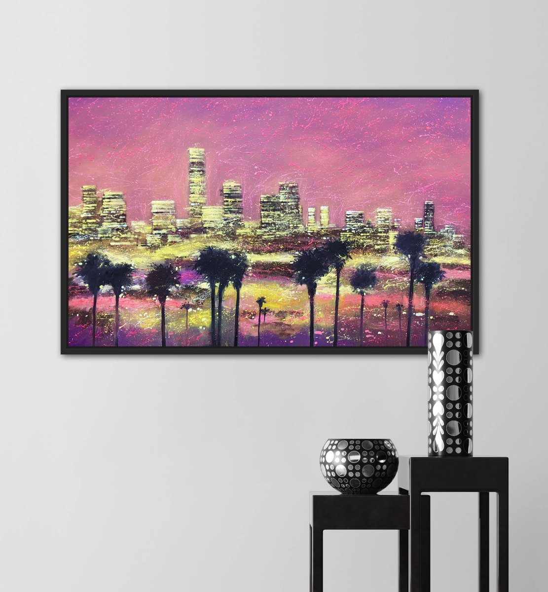 Impressionistic Cityscapes Oil Painting By Volodymyr Smoliak, 43 X 28", Big City Lights 110-70Cm, Large Abstract City Parking, Artfinder