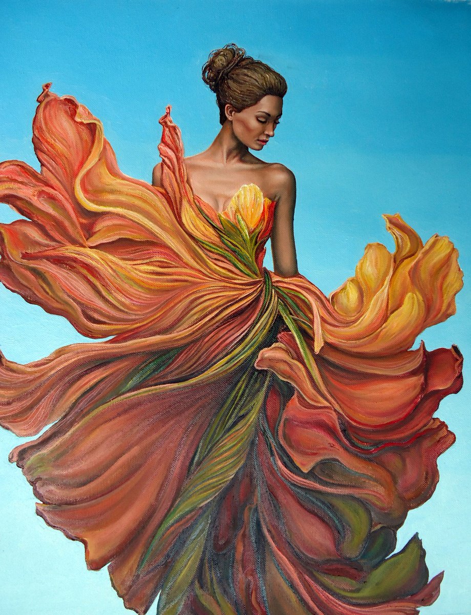 Surrealistic Portrait Oil Painting By Grigor Velev, 16 X 20, Grace, Original Artwork