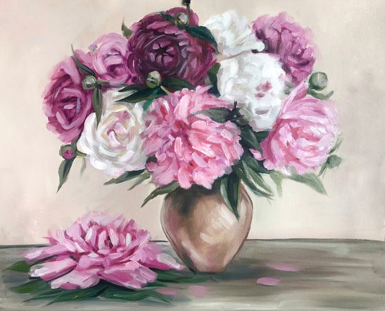 Peony oil painting original peony art 38x46 cm