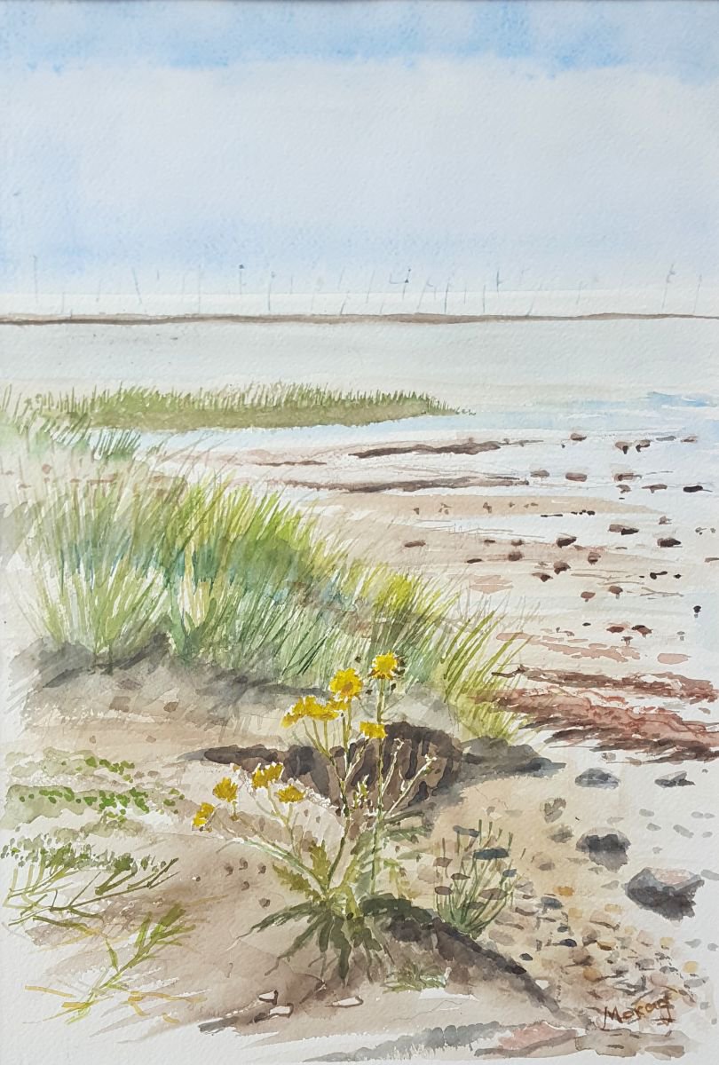 Impressionistic Landscape Watercolour By Morag Paul, 20 X 28", Flowers On The Beach, Terschelling, Original Artwork